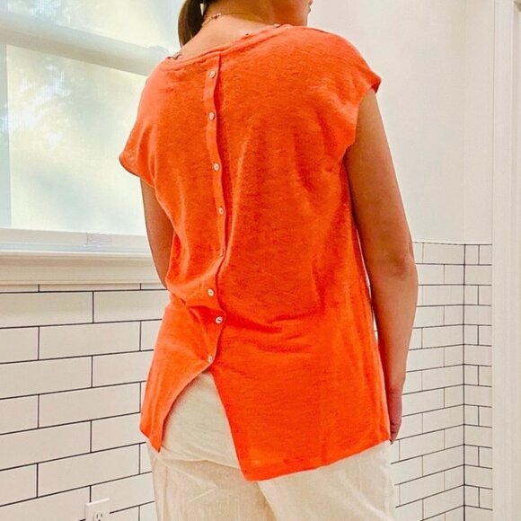 Tahari Coral 100% Linen Cap Sleeve Top Size Large - Picture 1 of 10